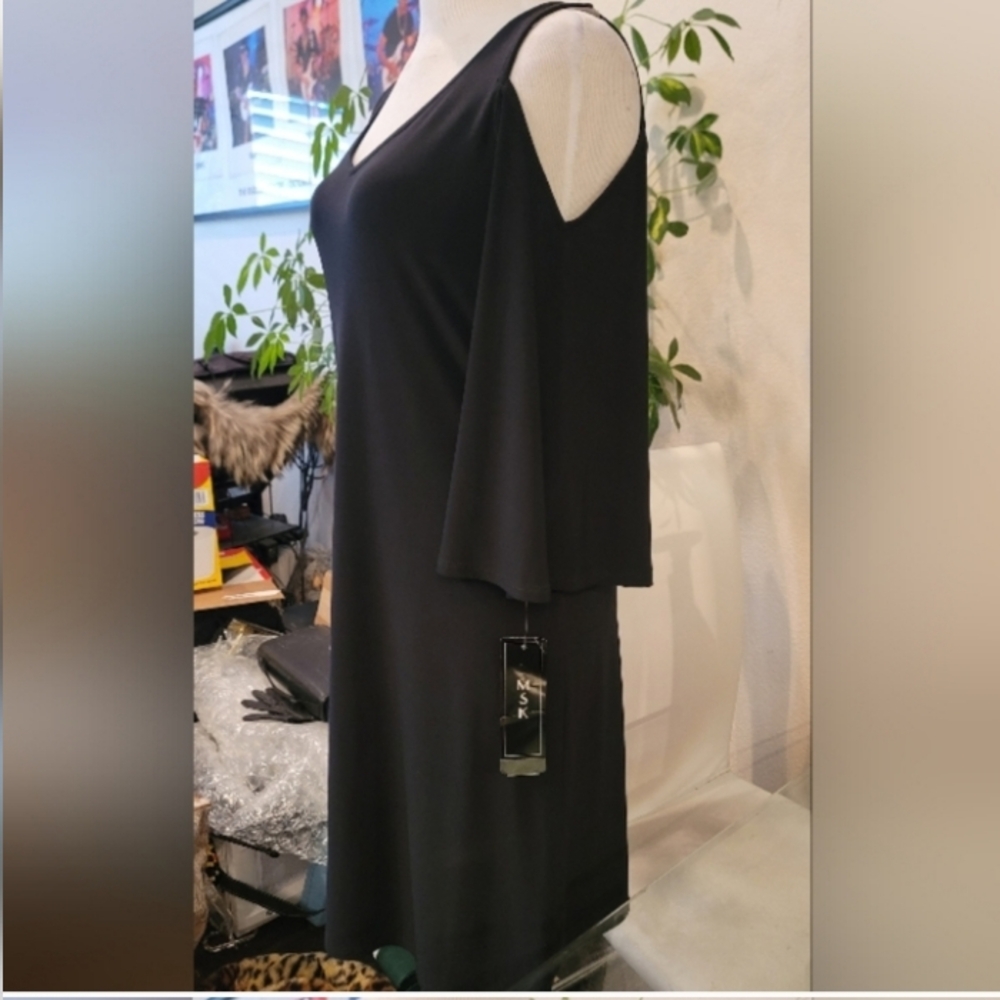 MSK Black 3/4 Sleeve Cold Shoulder Dress Bkack Size S
